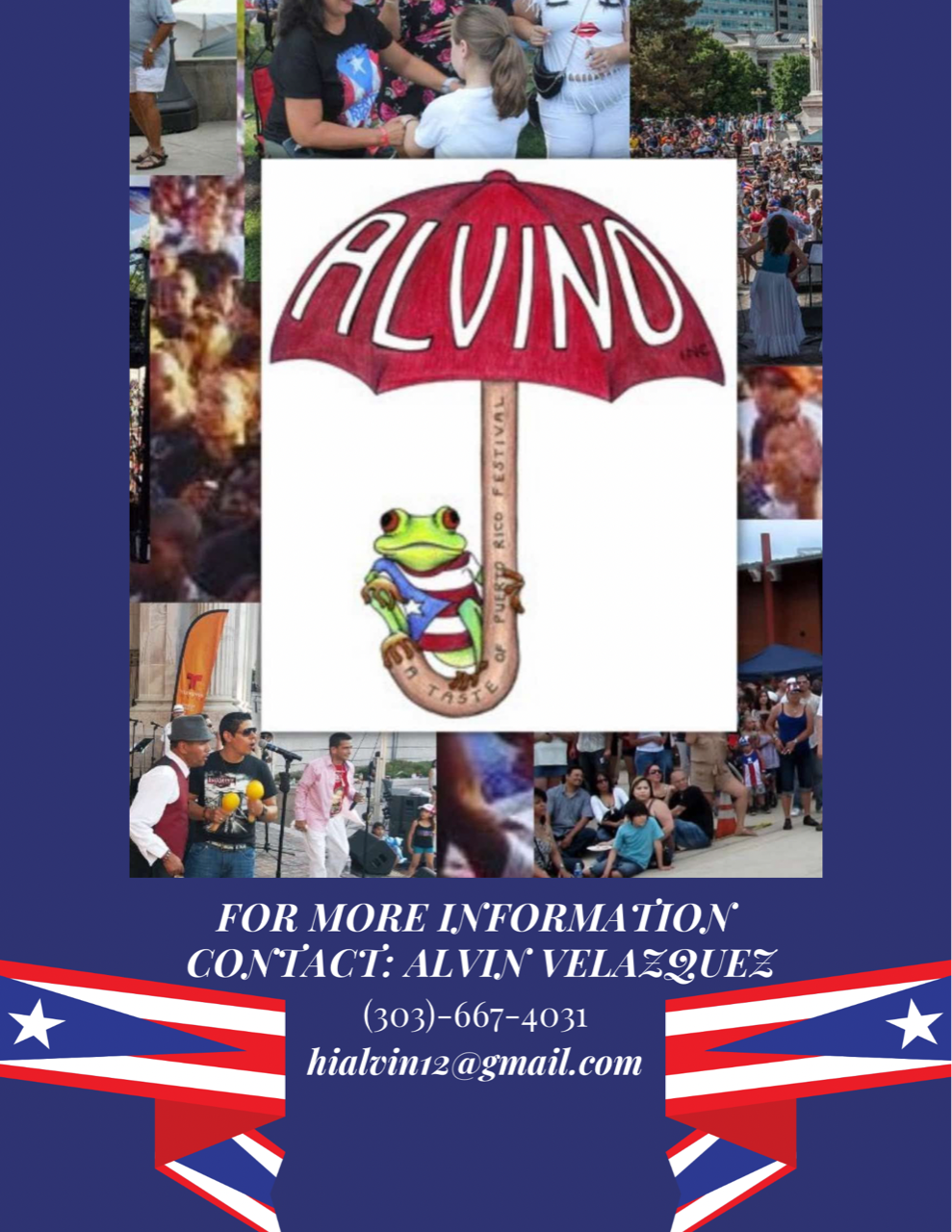 ALVINO — A Taste of Puerto Rico Festival flyer with contact info