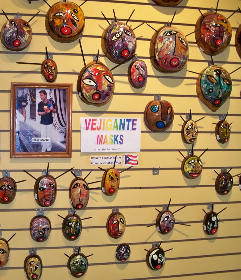 Handcrafted vejigante masks on display in San Juan